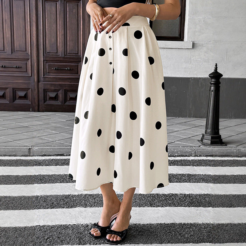 Damen Langer Rock mit Polka-Dots Shop Nory