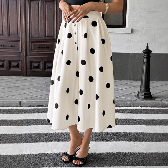 Damen Langer Rock mit Polka-Dots Shop Nory