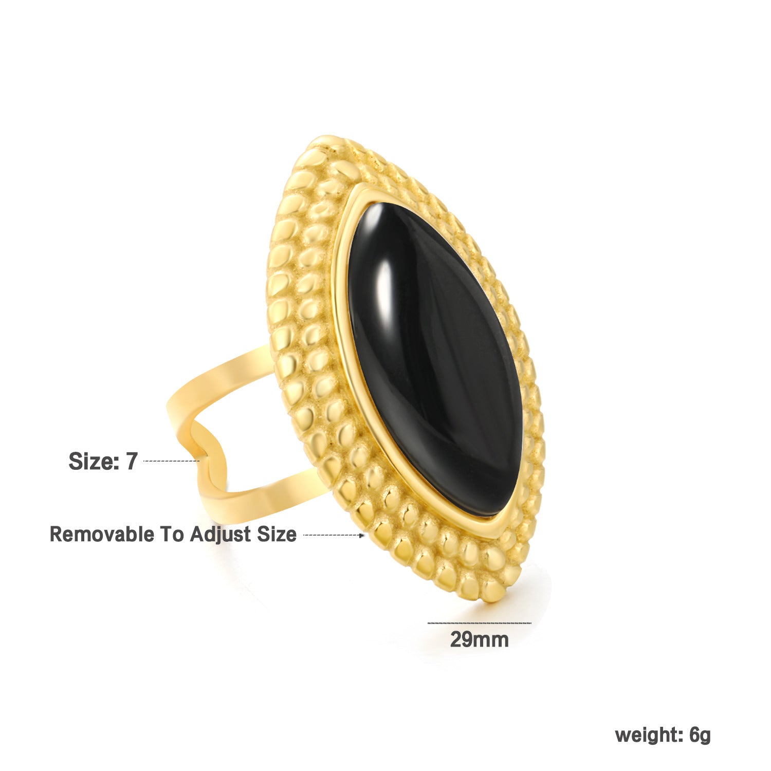 Damen Ring mit verstellbarem Goldoberfläche und schwarzem Edelstein Shop Nory