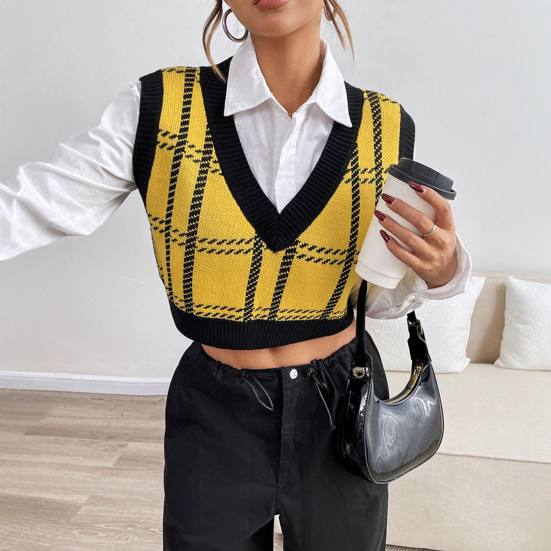 Damen Karo Strickoberteil Shop Nory