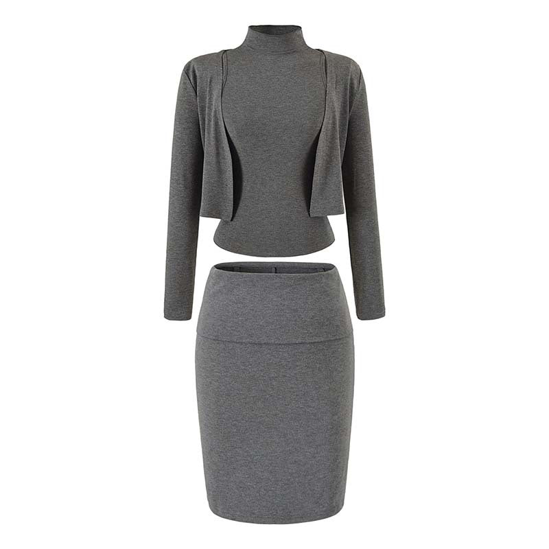 Damen Zweiteiliges Business-Strickset mit Rollkragen-Top, Bolero und Bleistiftrock Shop Nory