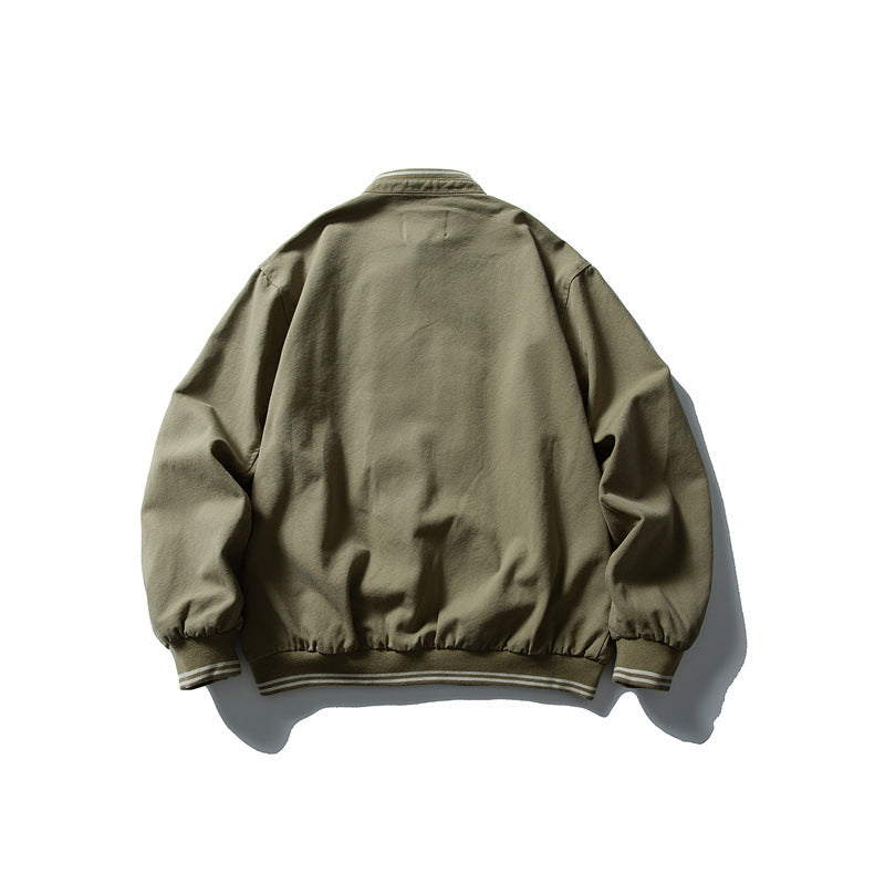 Unisex Kastig geschnittene Baumwoll-Canvas Bomberjacke mit Stehkragen und geripptem Saum Shop Nory