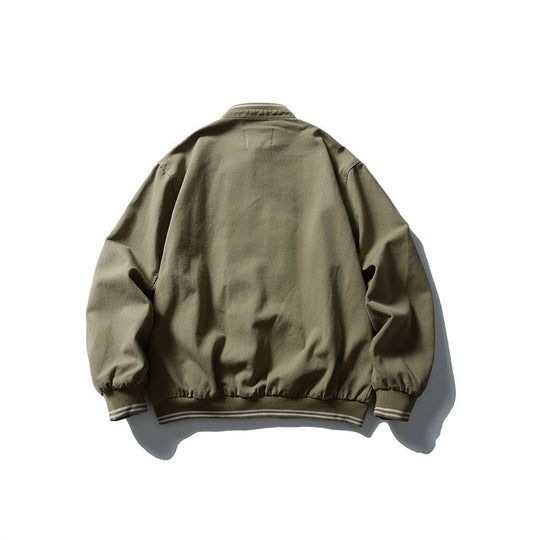 Unisex Kastig geschnittene Baumwoll-Canvas Bomberjacke mit Stehkragen und geripptem Saum Shop Nory