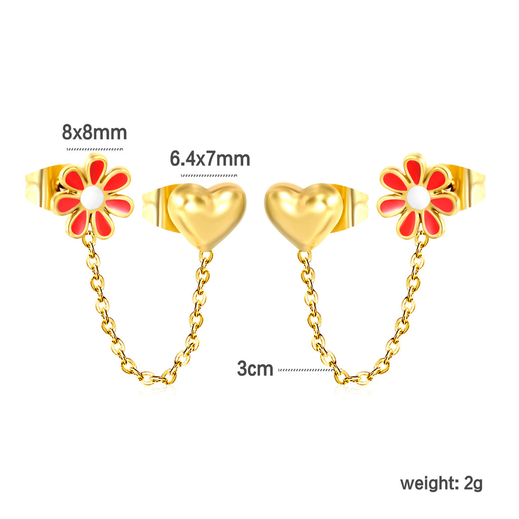 Damen Ohrstecker im Herz-Design mit goldenen Akzenten und Kettenverbindung Shop Nory