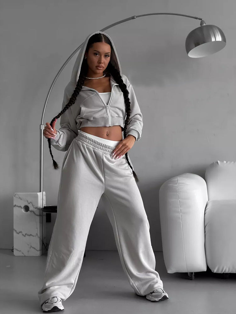 Damen moderner Cropped Hoodie und weite Jogginghose Set Shopnory