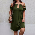 Damen Freizeitlevelenkleid mit schulterfreien Ärmeln und modischem Schlitz