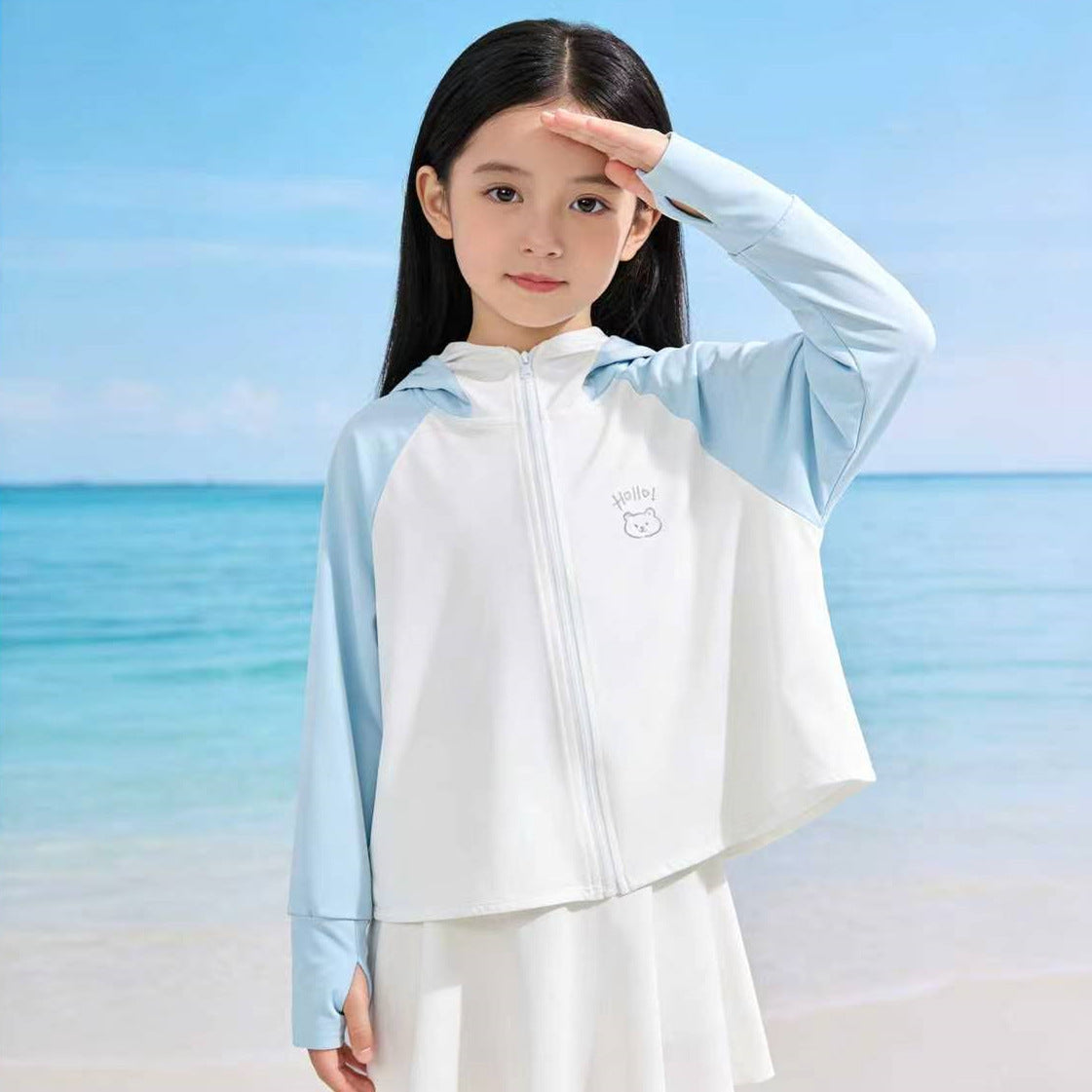 Damen nan leichte Kinder-Sonnenjacke mit Kapuze, atmungsaktivem Material und UV-Schutz  Shopnory