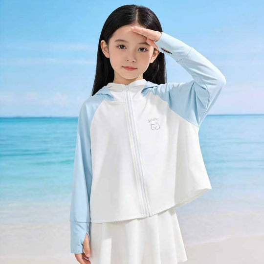Damen nan leichte Kinder-Sonnenjacke mit Kapuze, atmungsaktivem Material und UV-Schutz  Shopnory