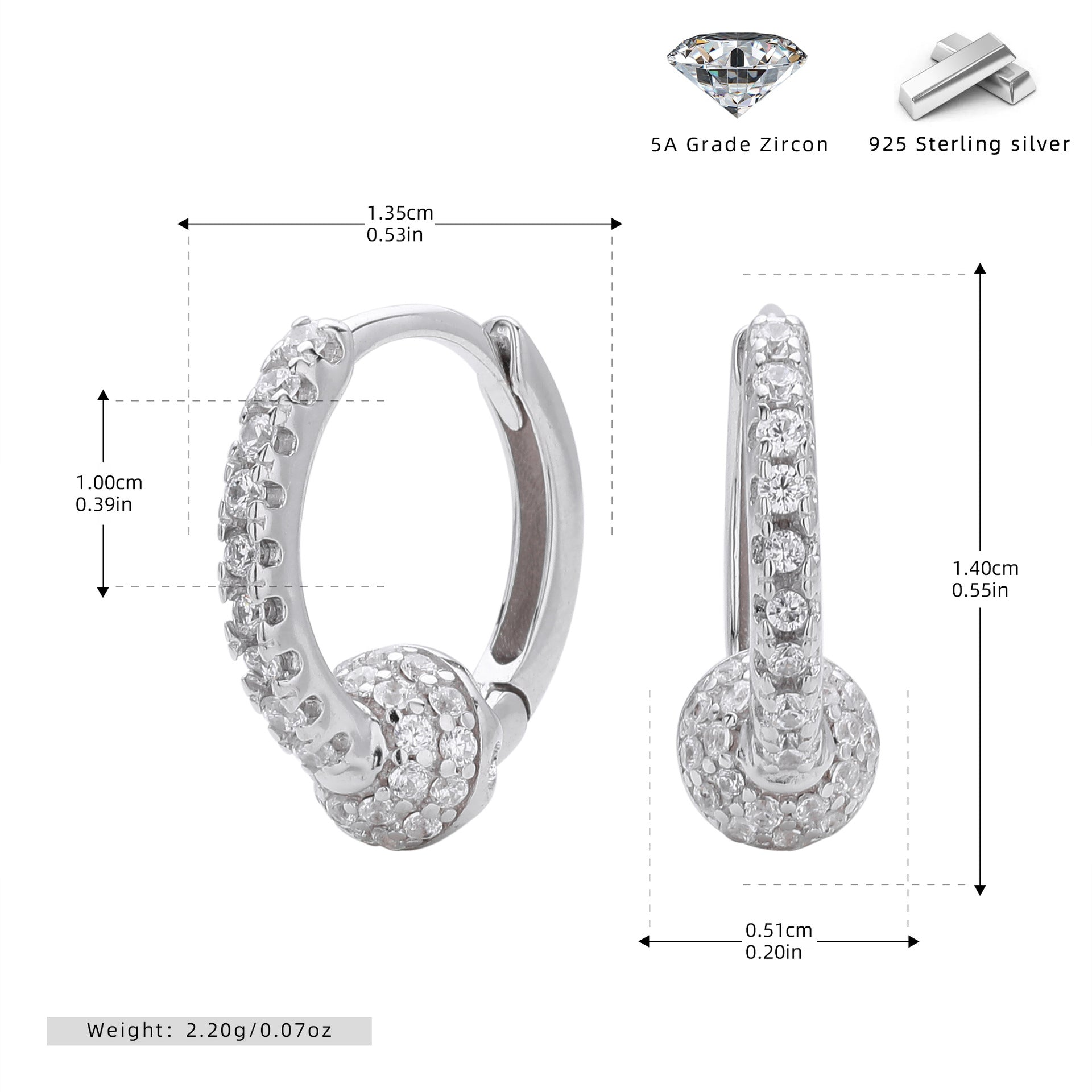 Damen Creolenohrringe mit funkelnden 5A Zirkonen aus hochwertigem 925 Sterling Silber Shop Nory