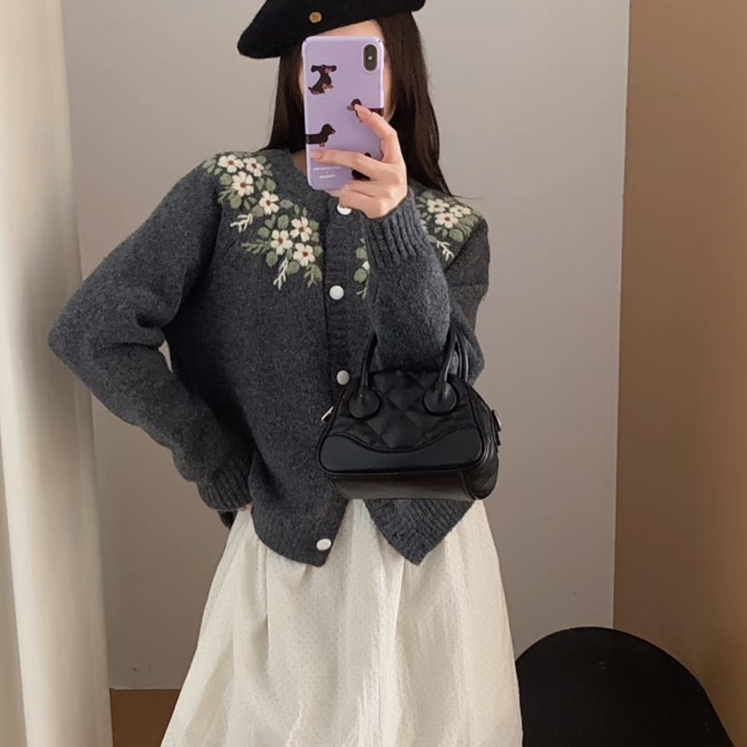 Damen Eleganter Strickpullover mit Blumenmuster Shop Nory