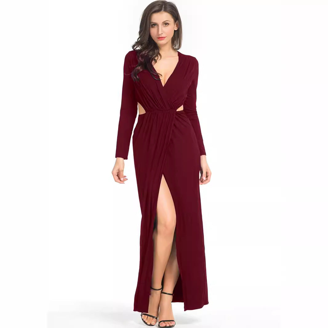 Damen Elegantes Jersey-Maxikleid im Wickelstil mit tiefem V‑Ausschnitt und tailliertem Gummibund Shop Nory