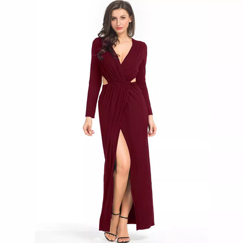 Damen Elegantes Jersey-Maxikleid im Wickelstil mit tiefem V‑Ausschnitt und tailliertem Gummibund Shop Nory