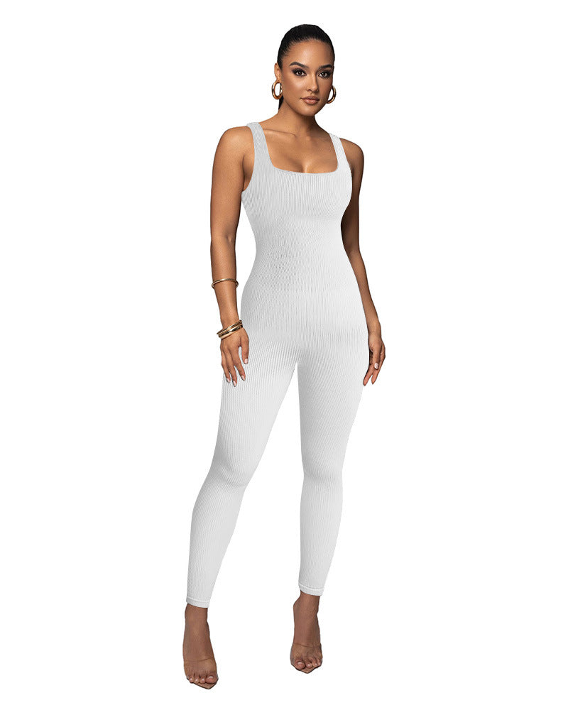 Damen Figurbetonter Strick-Jumpsuit mit Quadrat-Ausschnitt Shopnory