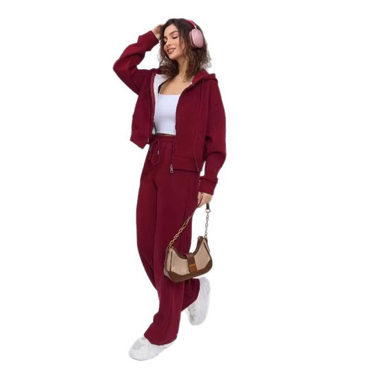 Damen nan zweiteiliges Cozy-Loungewear-Set mit Reißverschlusskapuze, taillenhoher Weitbein-Jogger und verdeckten Eingrifftaschen Shop Nory