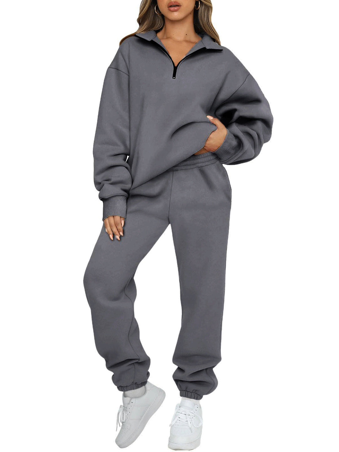 Damen nan oversized Sweatshirt Jogginghose Set mit Reißverschlusskragen Shop Nory