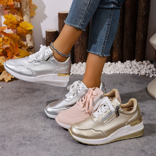 Damen Sneaker mit atmungsaktivem Obermaterial und seitlichem Reißverschluss