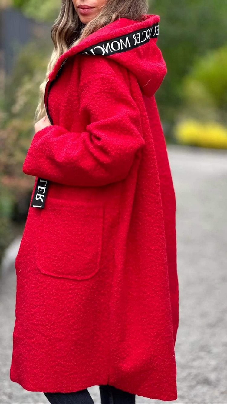 Damen Modischer Oversized-Fleece-Mantel mit praktischen Taschen und Kapuze