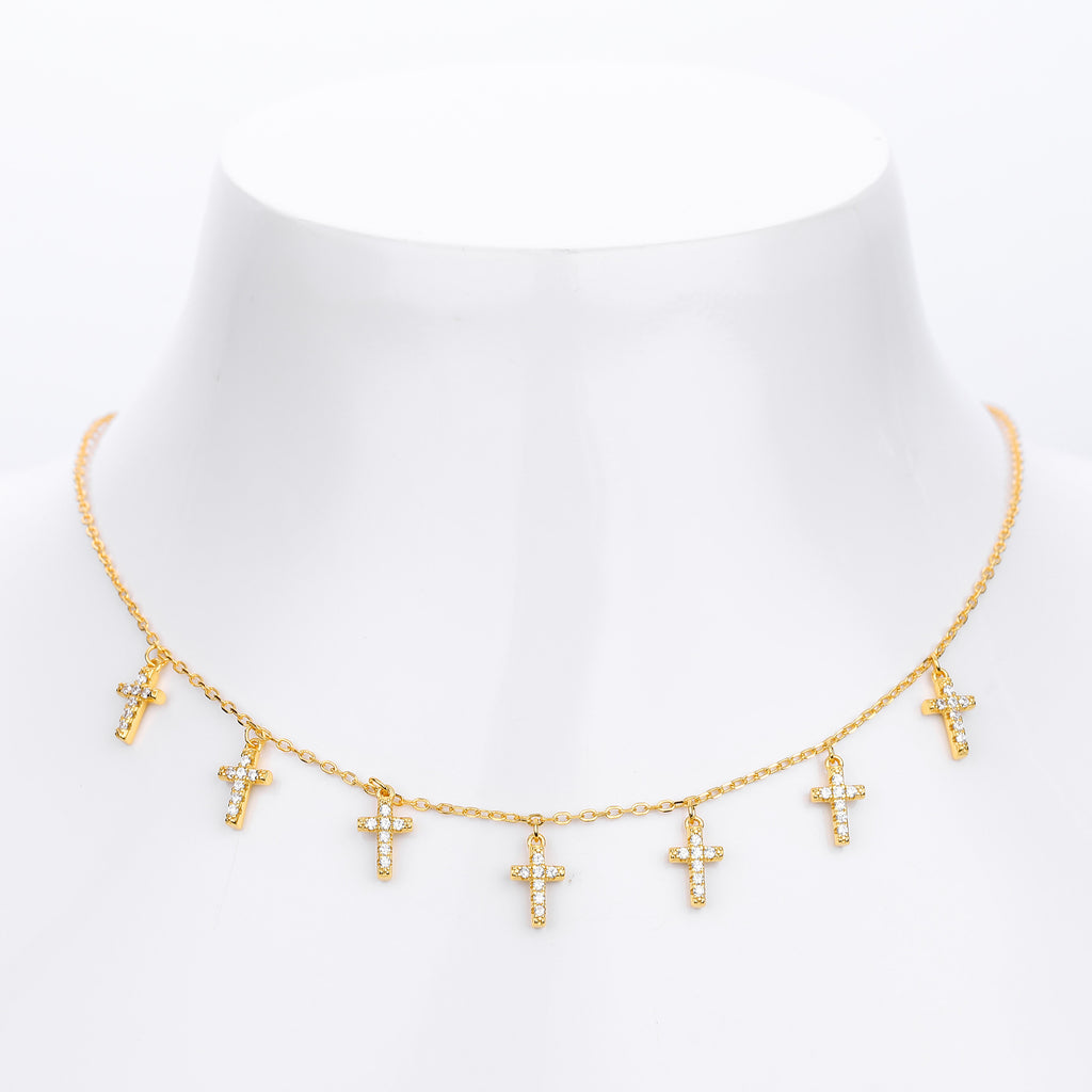 Damen Halskette mit funkelnden Kreuzanhängern aus 925 Sterling Silber Shop Nory