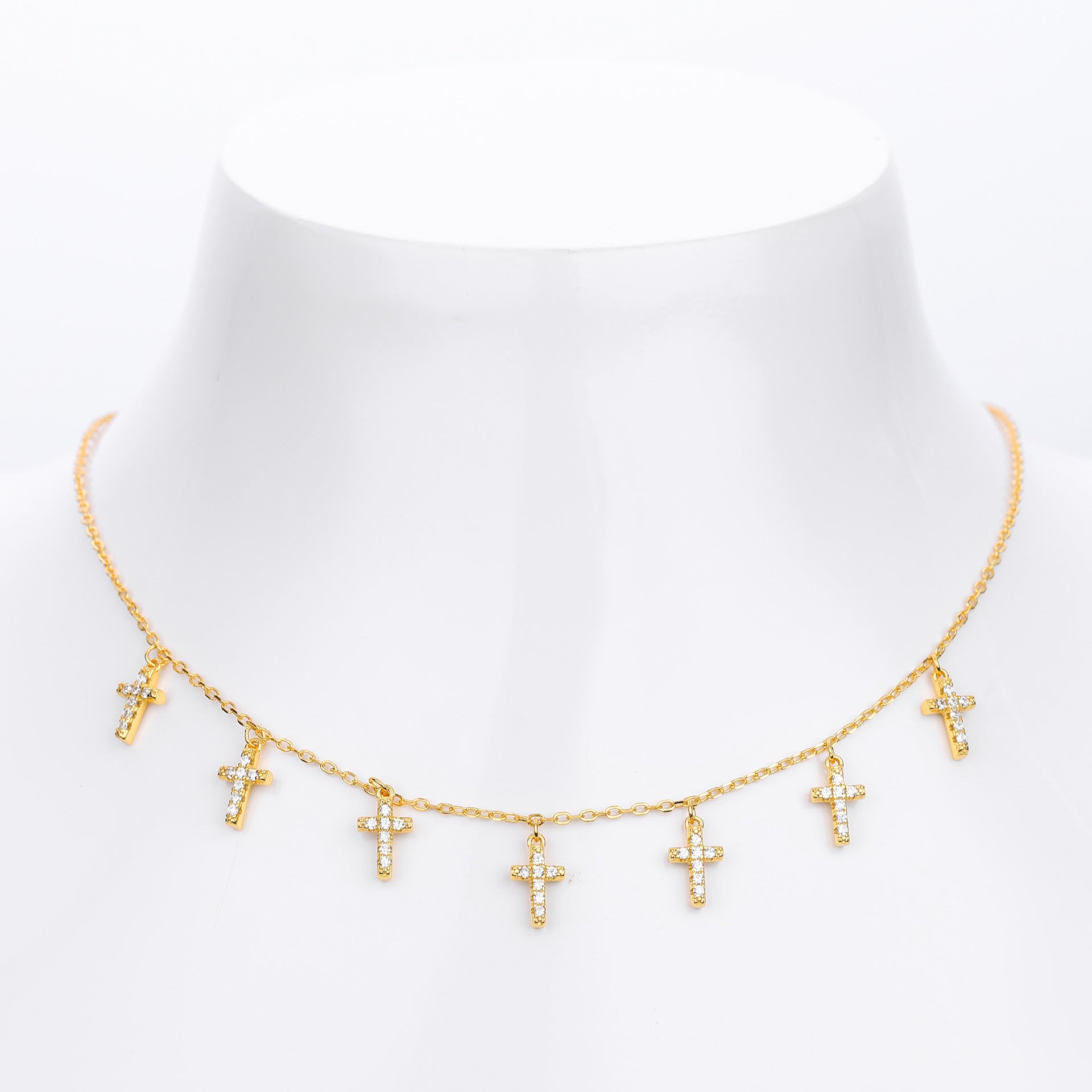 Damen Halskette mit funkelnden Kreuzanhängern aus 925 Sterling Silber Shop Nory