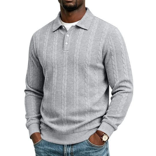 Herren Gestrickter Polokragenpullover mit Zopfmuster und feiner Knopfleiste Shop Nory