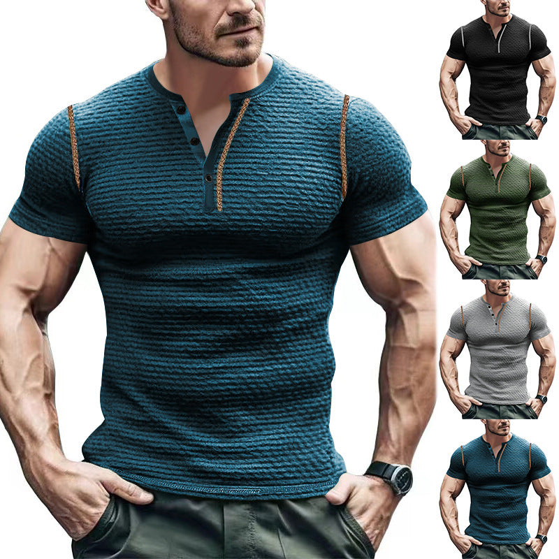 Herren Kurzarm-Henley-T-Shirt mit strukturiertem Design und praktischer Knopfleiste