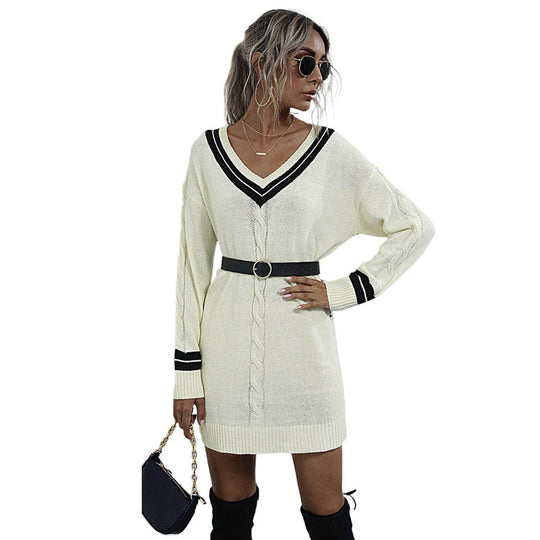 Damen Lässiges Strickkleid mit V-Ausschnitt Shop Nory