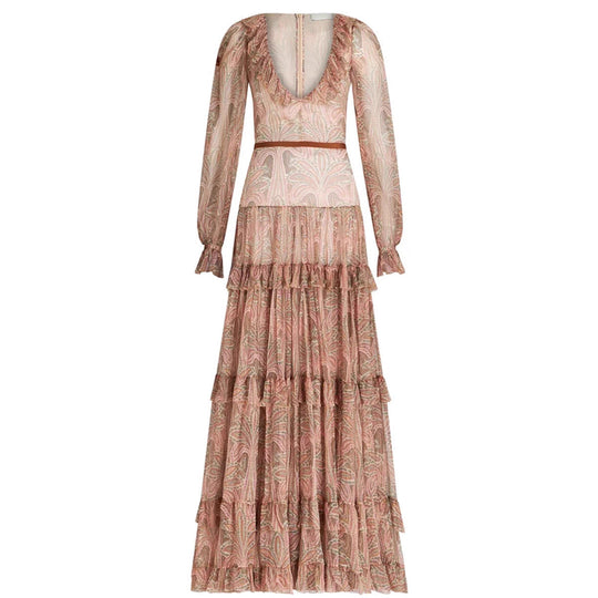 Damen Maxikleid mit rüschenverziertem GewShopnorye und elegantem V-Ausschnitt