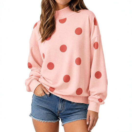 Damen Locker geschnittenes Sweatshirt mit Stehkragen und großen Punkten Shop Nory