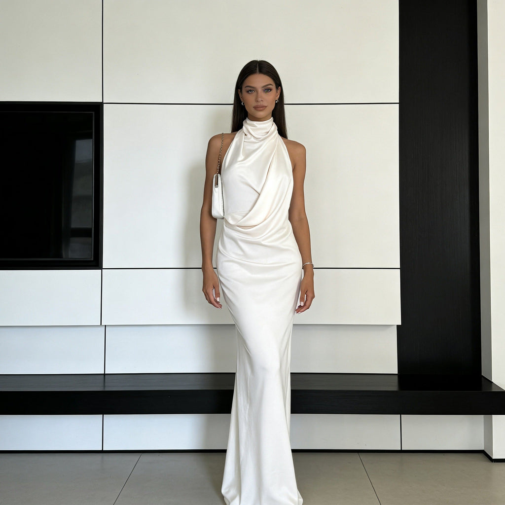 Damen Elegantes Abendkleid mit asymmetrischem Kragen Shopnory
