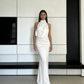 Damen Elegantes Abendkleid mit asymmetrischem Kragen Shopnory