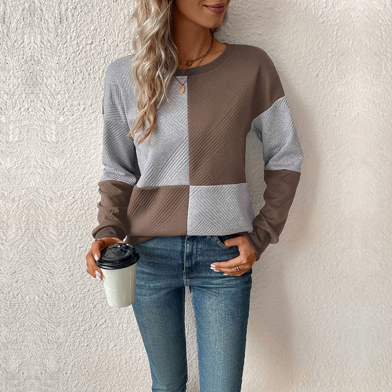 Damen Colorblock-Strickpullover mit strukturiertem Karomuster Shop Nory