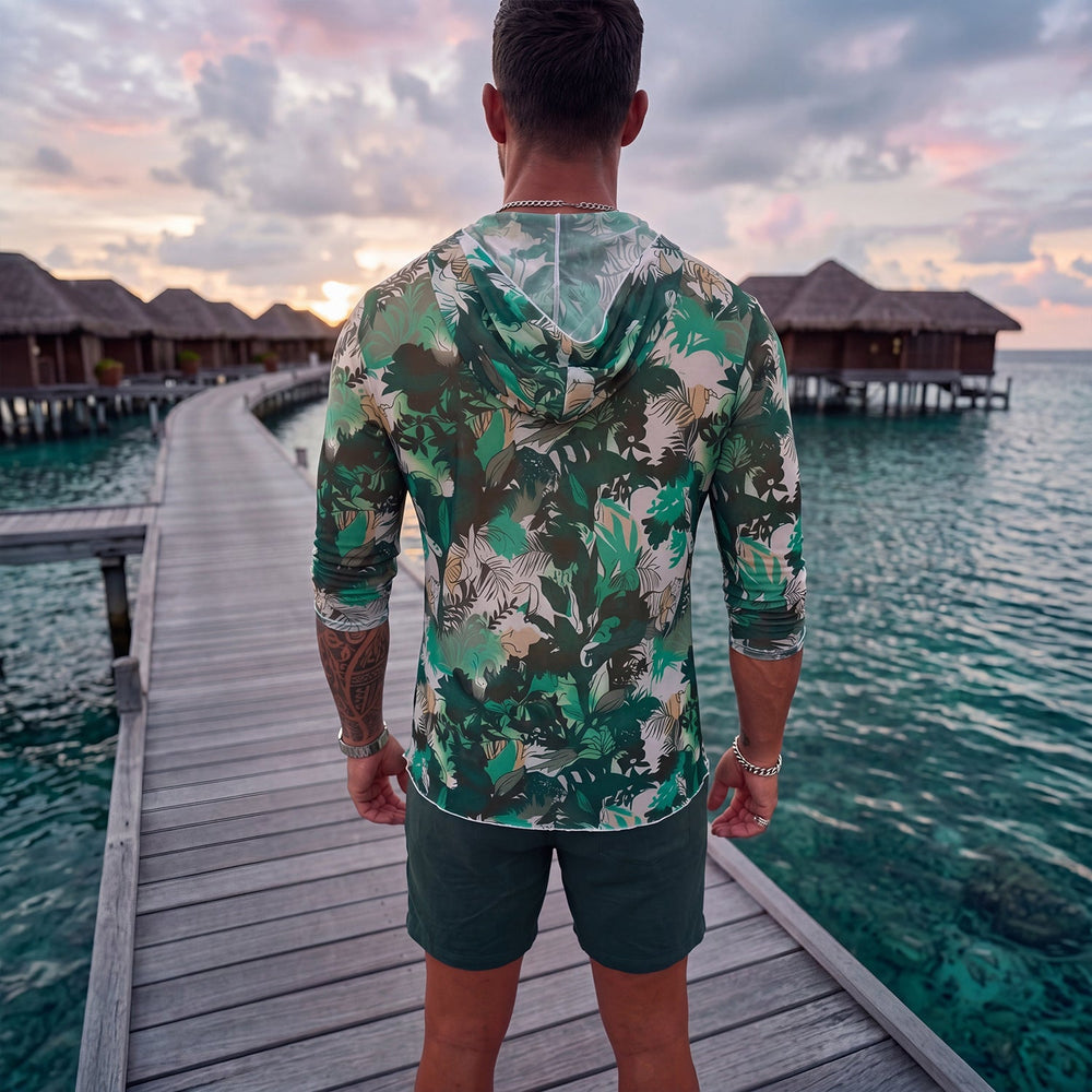Herren Langarm-Badeoberteil mit floralem Design