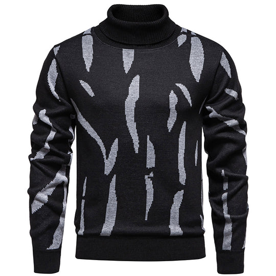 Herren Strukturierter Rollkragenpullover mit abstraktem Jacquardmuster und gerippten Abschlüssen Shop Nory