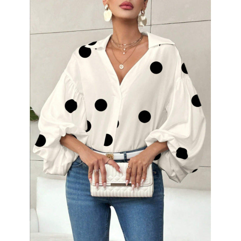 Damen Bluse mit voluminösen Ballonärmeln und elegantem Kragen