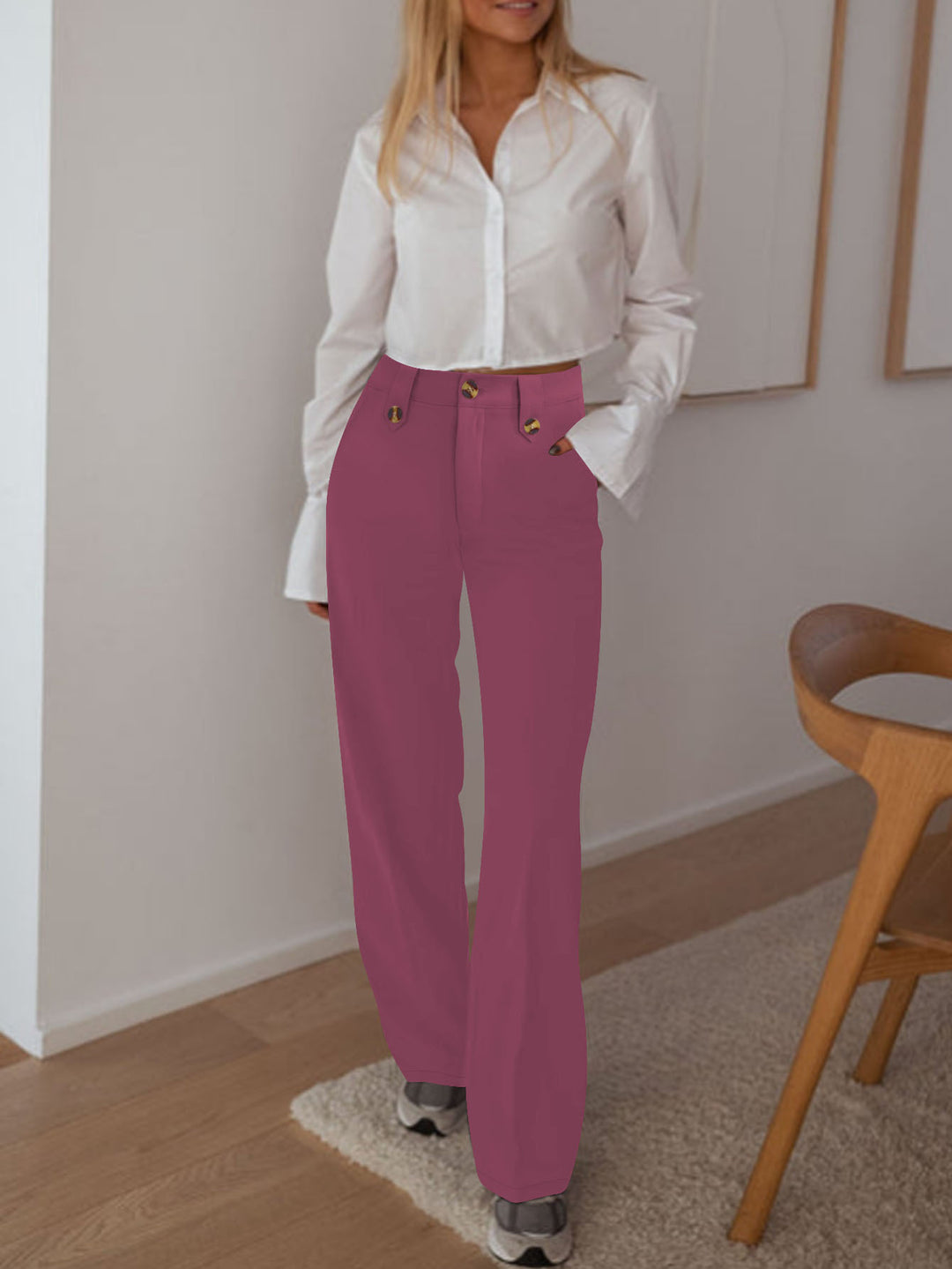 Damen Hochtaillierte Palazzohose mit Bügelfalte, Zierknopfleisten und Eingrifftaschen Shop Nory