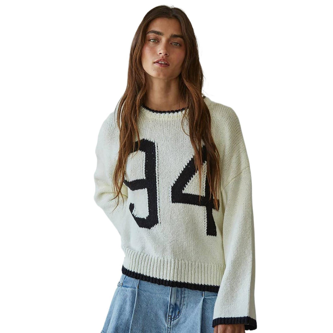 Damen Grobstrick-Pullover mit Rundhalsausschnitt, Kontrastbesatz & Oversized-Silhouette Shop Nory