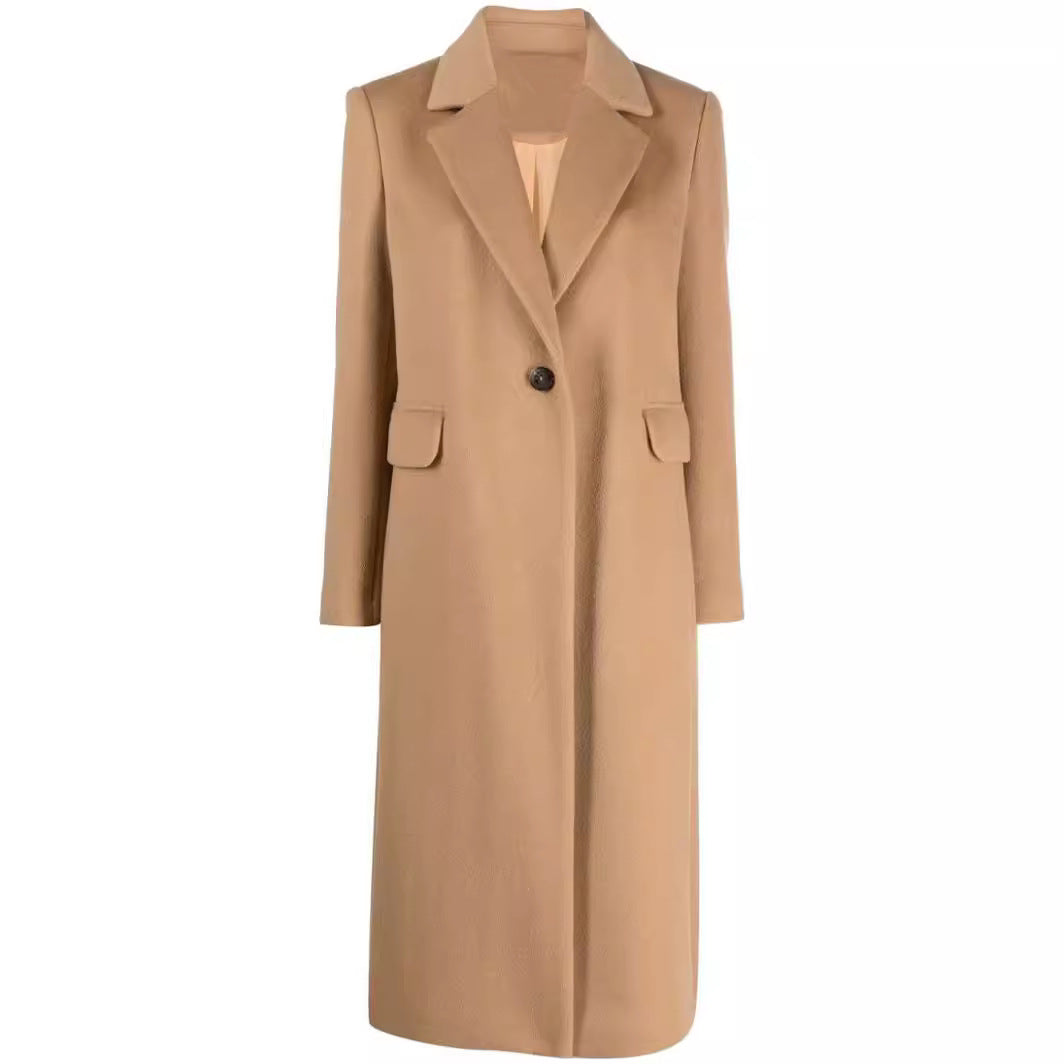 Damen Einreihiger Wollmix-Longcoat mit Ein-Knopf‑Verschluss und Pattentaschen Shop Nory