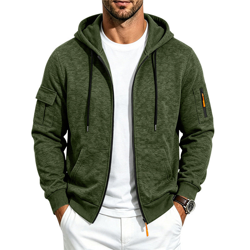 Herren Kapuzen-Sweatjacke aus meliertem French-Terry mit Reißverschluss und Ärmeltasche Shop Nory