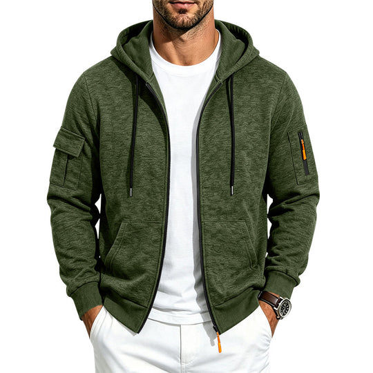 Herren Kapuzen-Sweatjacke aus meliertem French-Terry mit Reißverschluss und Ärmeltasche Shop Nory