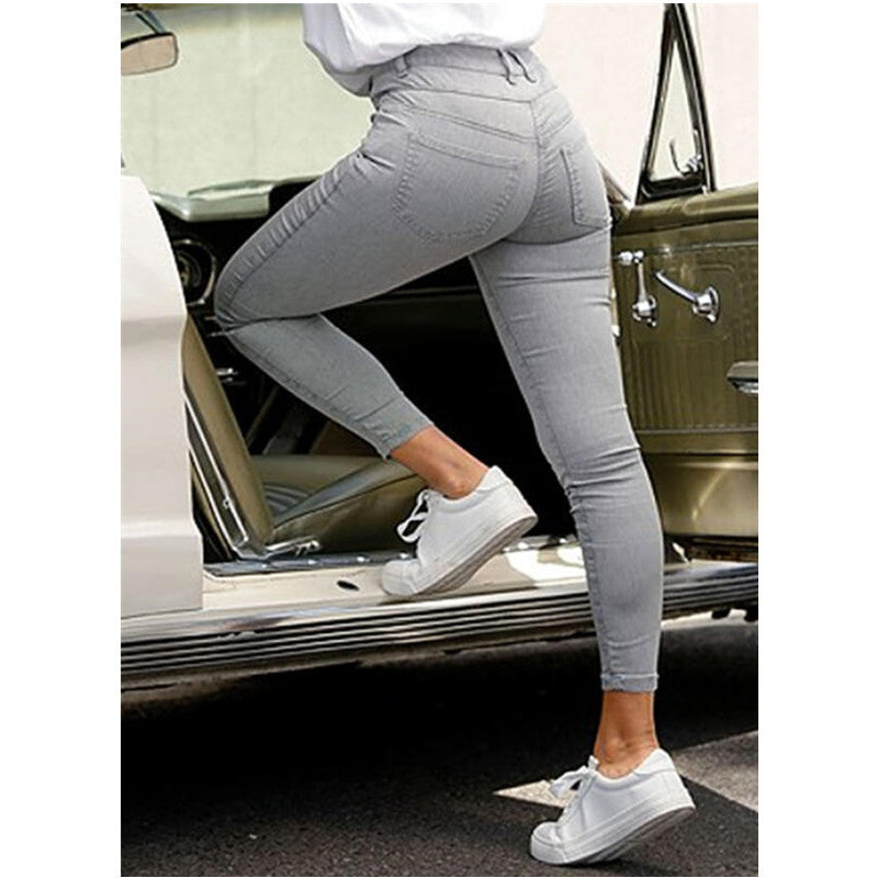 Damen Slim Fit Jeans mit Knopfleiste Shopnory
