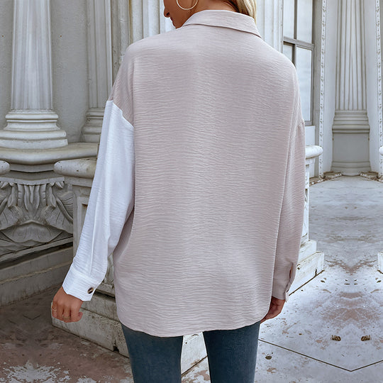 Damen Oversized-Hemdbluse mit Colour-Blocking, Brusttasche und strukturierter Viskosemischung Shop Nory