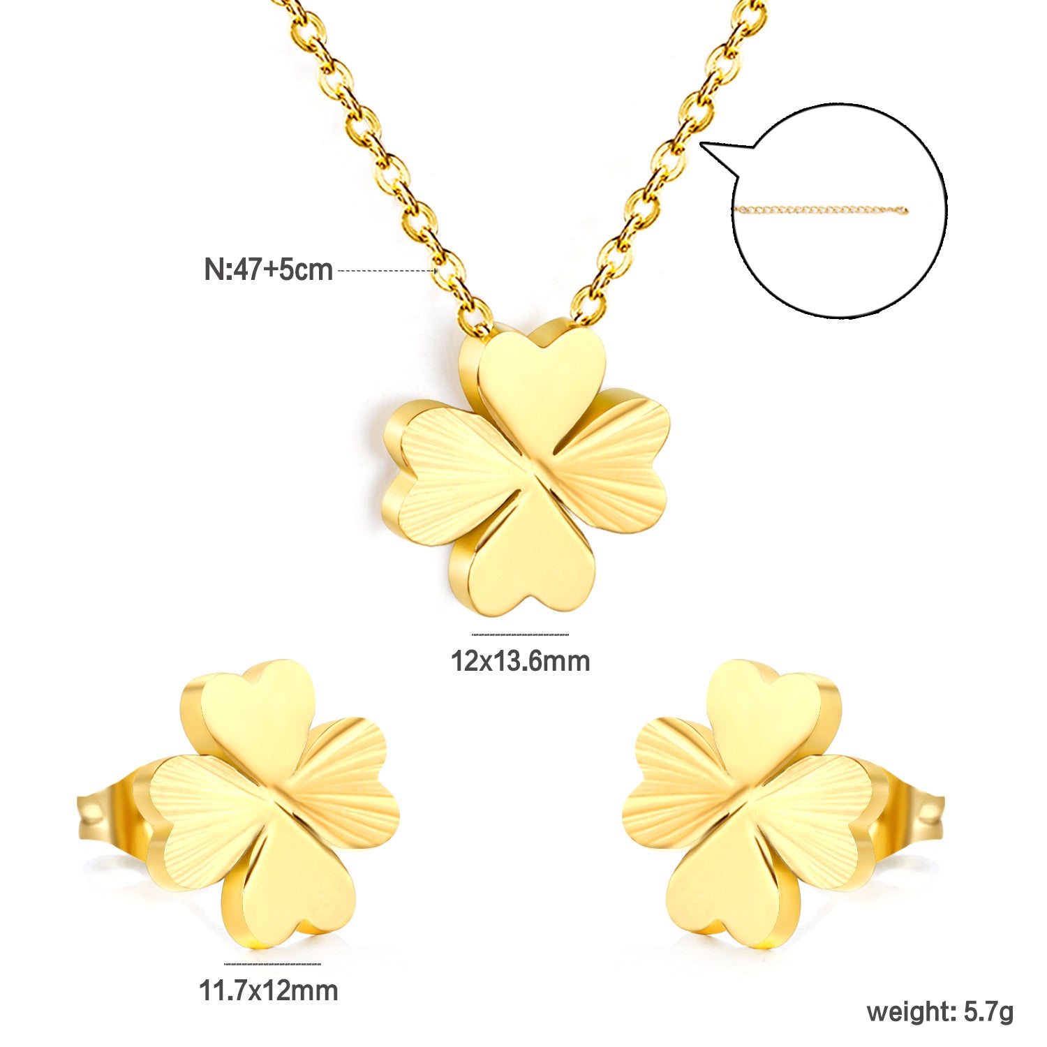 Damen Schmuckset mit vierblättrigem Kleeblatt-Anhänger und passenden Ohrsteckern Shop Nory