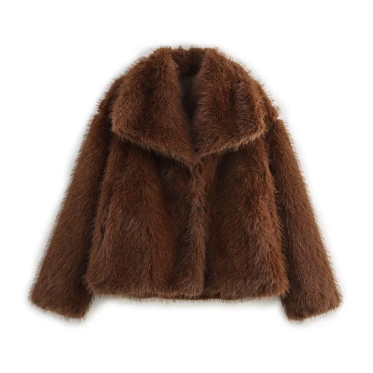 Damen Kurz geschnittener Faux-Fur-Mantel mit voluminösem Schalkragen und geradem Schnitt Shop Nory