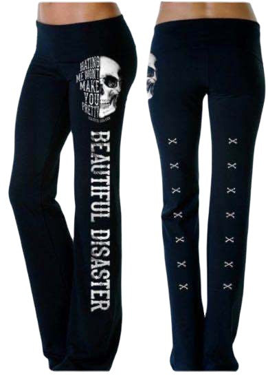 Damen lässige Loungehose mit coolem Skull-Print und Schriftzug Shopnory