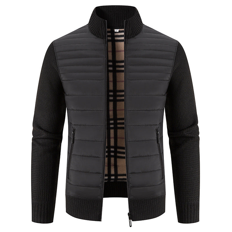Herren gesteppte Hybridjacke mit Strickärmeln und modernem Stehkragen