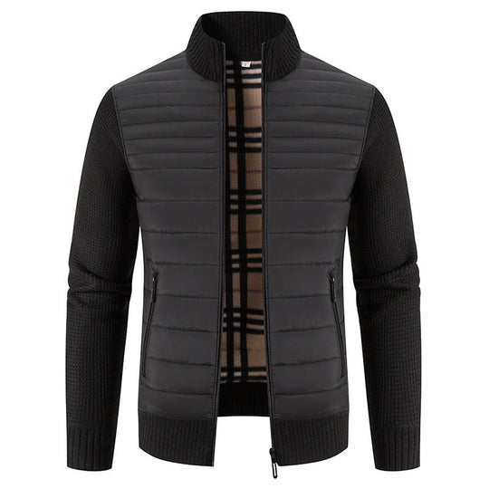 Herren gesteppte Hybridjacke mit Strickärmeln und modernem Stehkragen