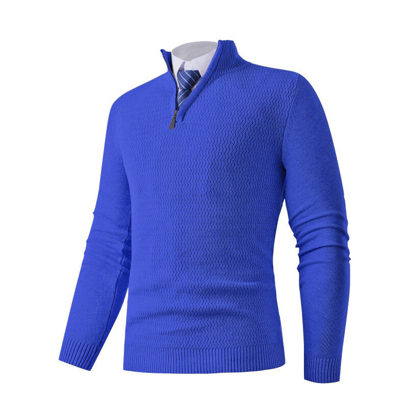Herren feinstrickpullover mit Stehkragen und halbem Reißverschluss, Strukturstrick und schlanker Business-Casual-Passform Shop Nory