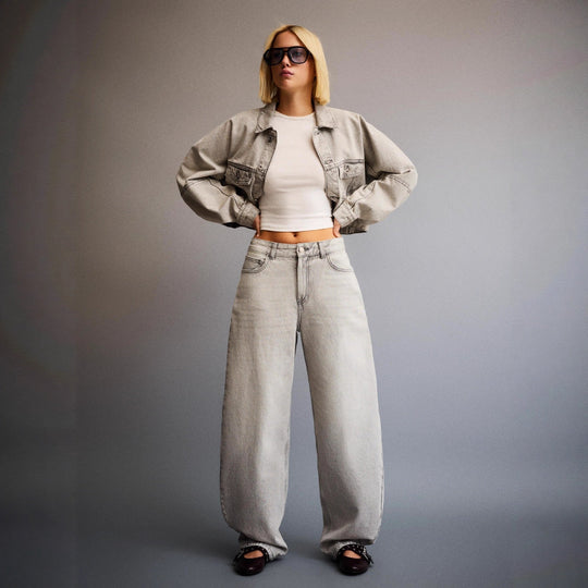 Damen Oversized Jeansjacke mit Taschen und lässigem Schnitt