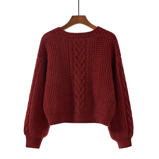 Damen Strickjacke mit ausgefallenem Zopfmuster und tiefem V-Ausschnitt
