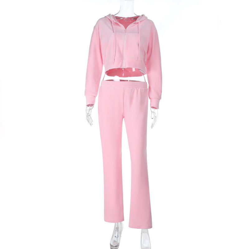 Damen Zweiteiliger Casual-Jogginganzug mit cropped Kapuzenjacke und Bootcut-Hose Shop Nory